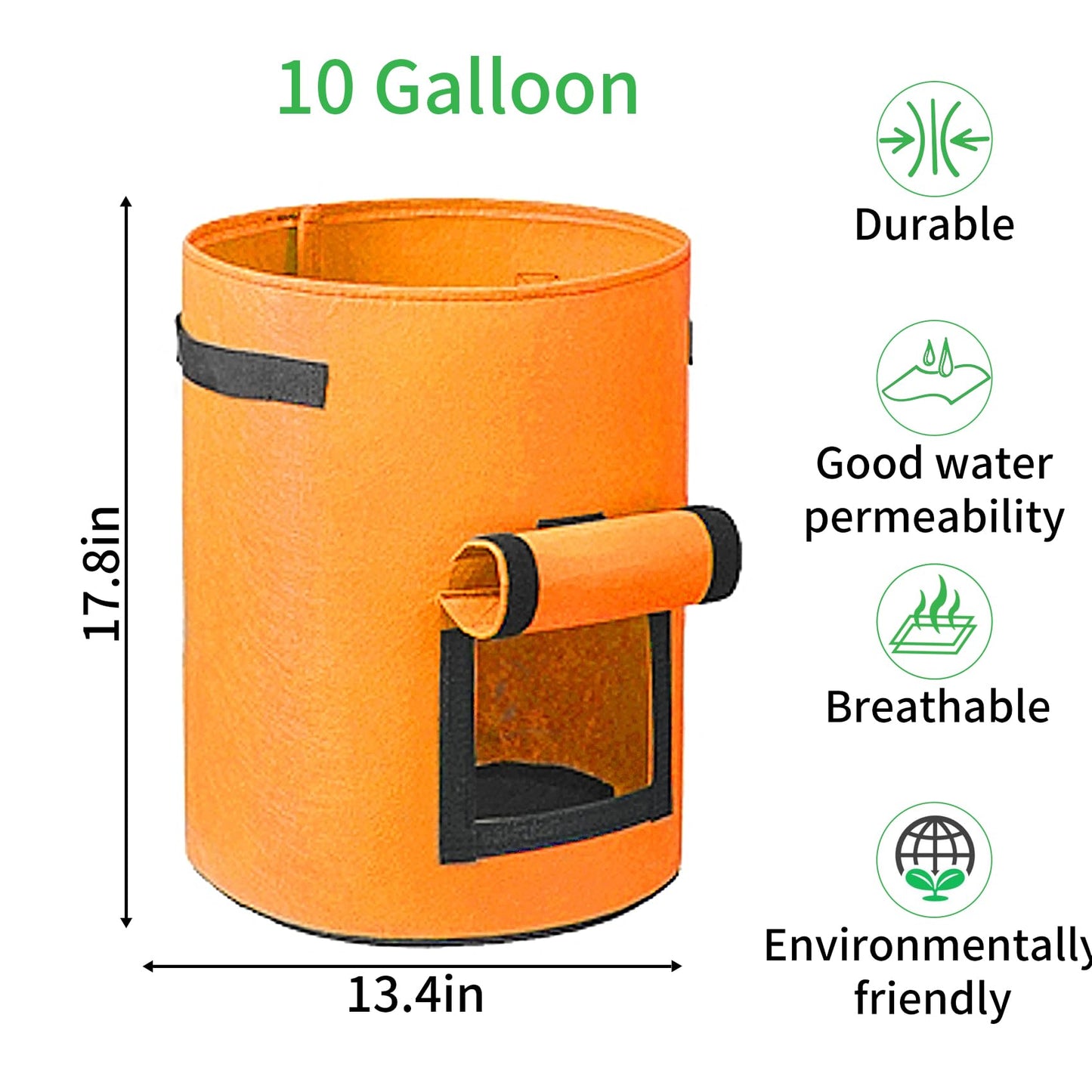 JJGoo 4 Pack Potato Grow Bags 10 Gallon with Flap, Heavy Duty Fabric with Handle and Harvest Window, Non-Woven Planter Pot Plant Garden Bags to Grow Vegetables Tomato, Orange