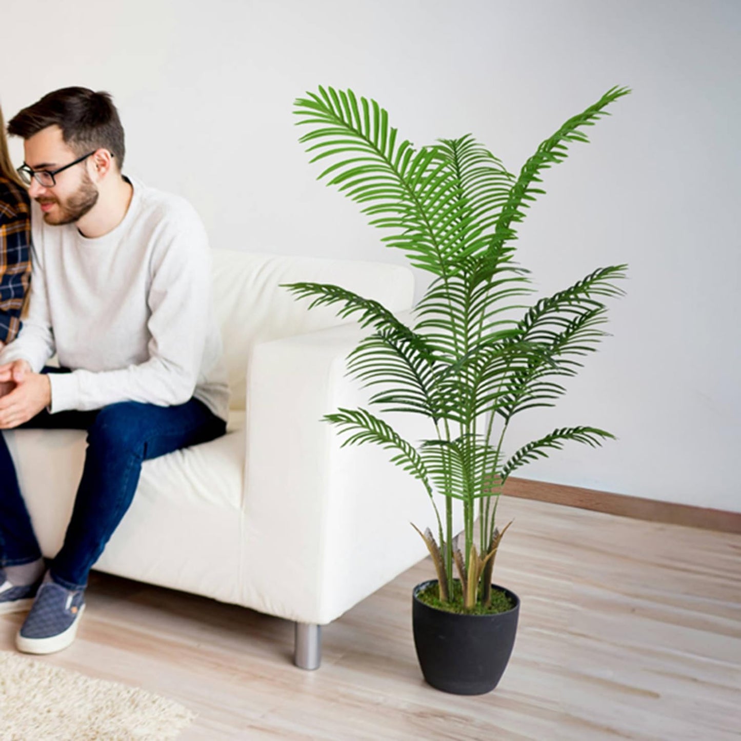 Artificial Palm Tree White Pot 4ft with Realistic Leaves and Adjustable Branches and 9 Trunks, Faux Plants Indoor Tall - Ideal for Home Decor in Living Rooms, Offices, and Bedrooms (4FT Palm Tree)