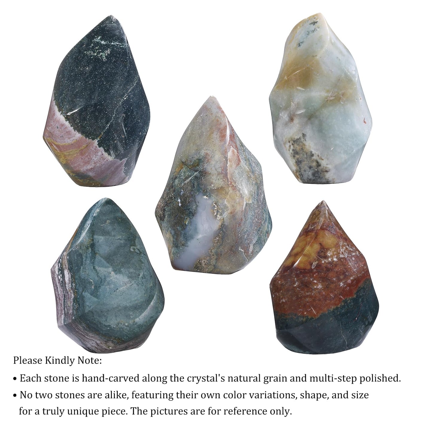TUMBEELLUWA Ocean Jasper Crystal Obelisk Tower for Shelf Desk Decor, Flame Shaped Crystals and Healing Stones for Positive Energy 0.44-0.66 LBS