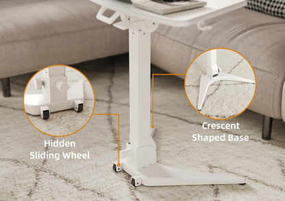 Claiks Mobile Standing Desk, Portable Rolling Workstation With Wheels, Pneumatic Height Adjustable Sit-Stand With 90 Tiltable, Foldable Non-Slip Computer Stand, White