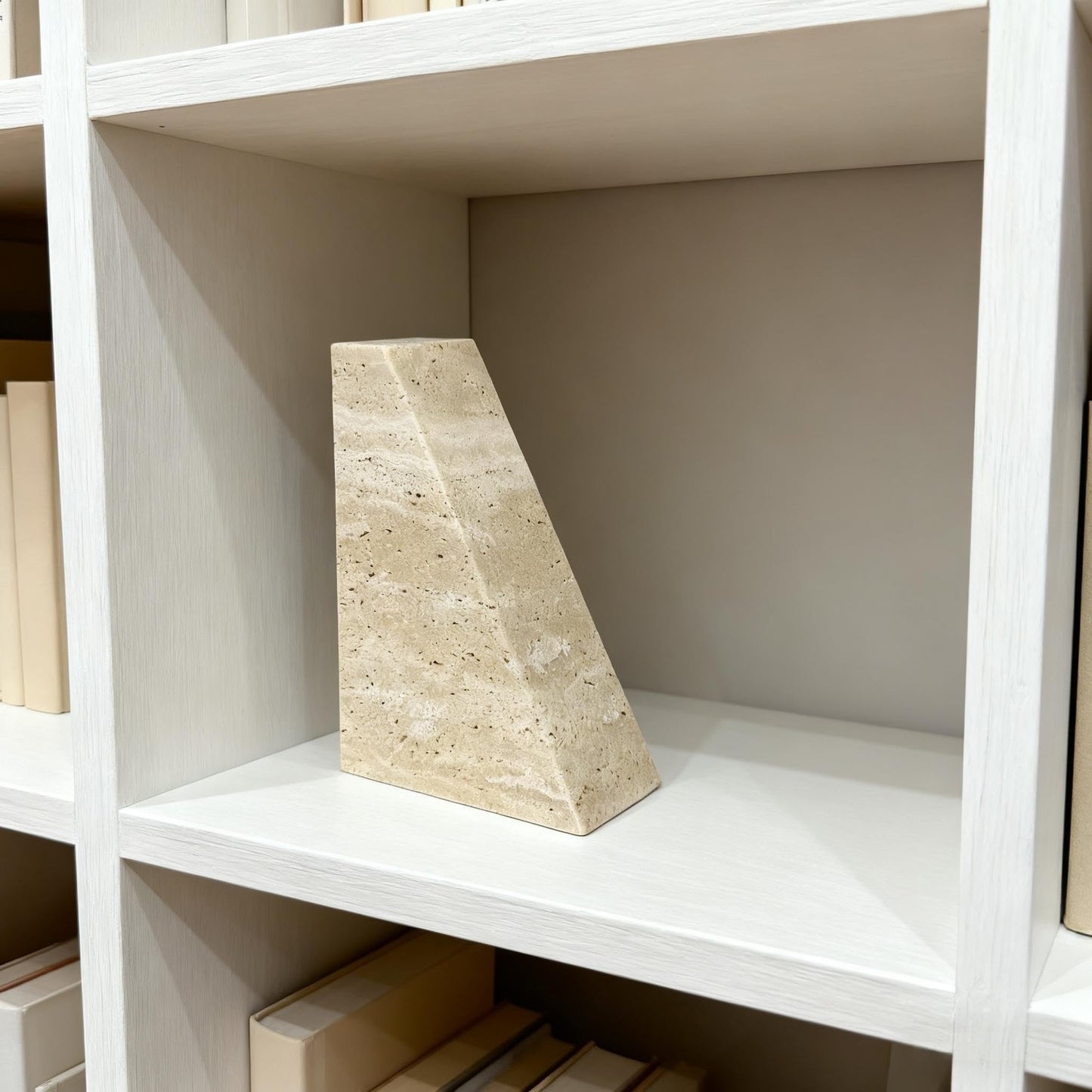 1 Piece Modern Travertine Bookend, Trapezoidal Design, Natural Stone Book Holders for Desk and Shelf (Trapezoidal - 1 piece)
