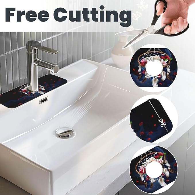 Dreamcatcher Rose Flowers Kitchen sink faucet pad, strong water absorption