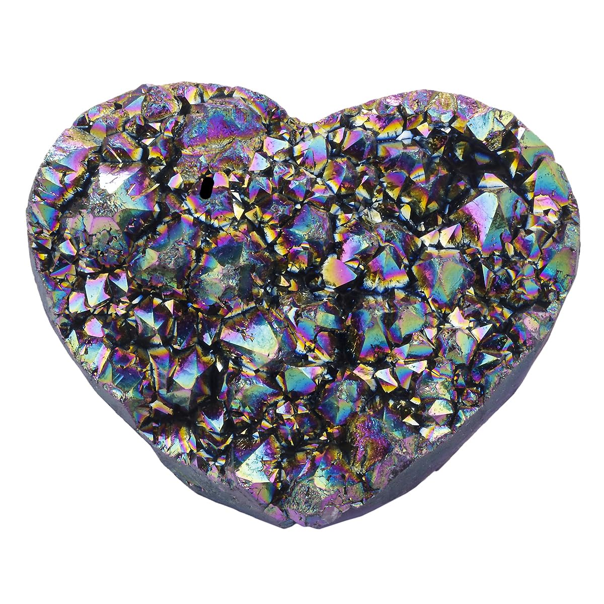 Rockcloud Natural Titanium Coated Crystal Quartz Cluster Druzy Geode Heart Shape Gemstone Figurine for Meditation Reiki Healing Home Decoration, Rainbow