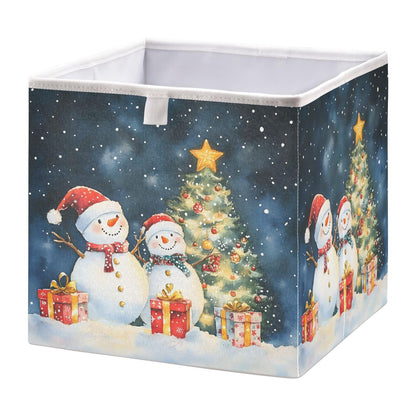 senya Large Storage Bins Two Snowmen Collapsible Foldable Storage Cubes Fabric Basket Closet Organizer Containers Box for Home Bedroom Office 15.7 x 10.6 x 6.9in