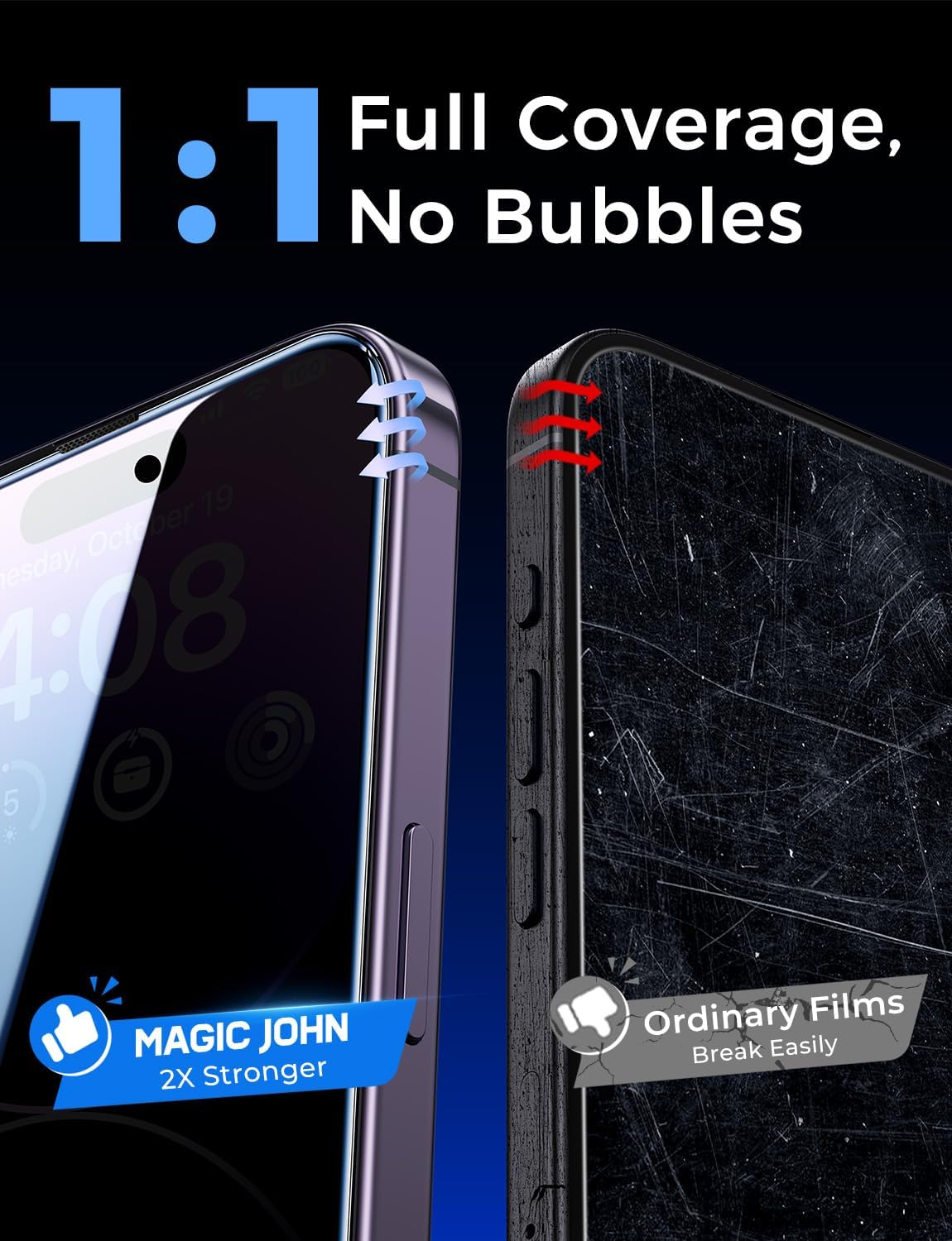 MAGIC JOHN 2 Pack for iPhone 14 Pro Max 6.7 inch Privacy Tempered Glass Screen Protector, Auto Dust-Elimination Installation, Easy Installation, Bubble Free