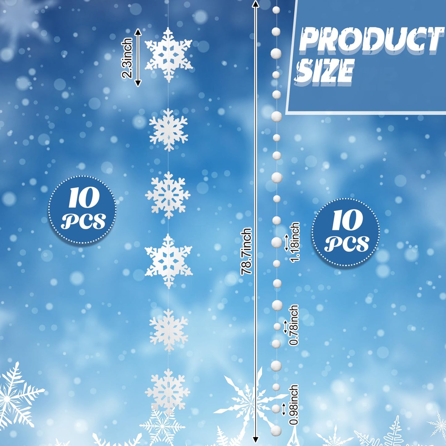 HunnmingRe 20 Pcs Snowflake Garland Winter Christmas Hanging Snowflake Decorations White Snowball Streamers Strings Xmas Wonderland Birthday Party Decorations