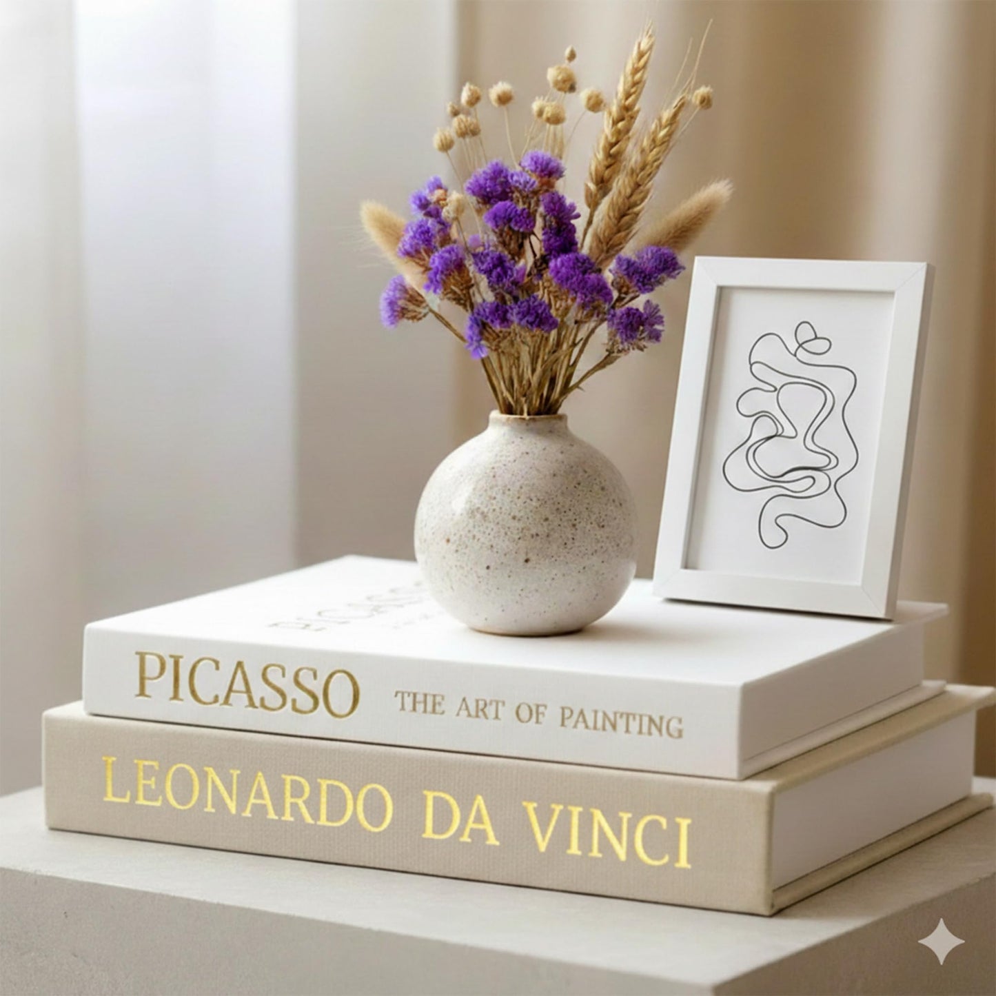 Decorative Books with Picture Frame Set - Neutral Linen Books for Home Decor - Stackable Faux/Fake Bookfor Coffee Table, shelf, entryway, Bedside - Hidden Storage Box for Remote & Photo（Set of 2）