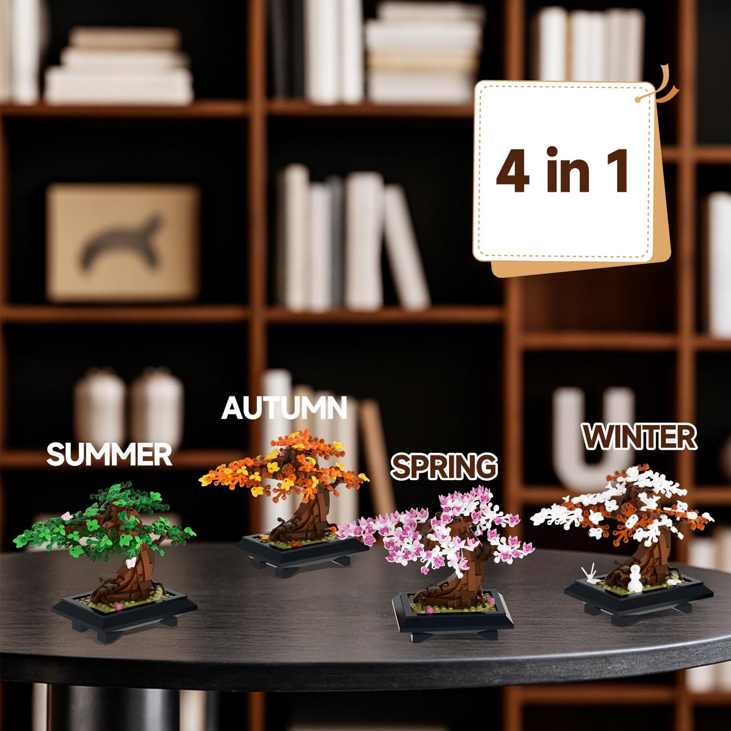 4 in 1 Bonsai Tree Building Blocks Set, 529PCS Botanical Model with Seasonal Transformations, Creative Nature Construction Kit for Relaxation, Home Décor and STEM Learning Gift for Adults and Kids