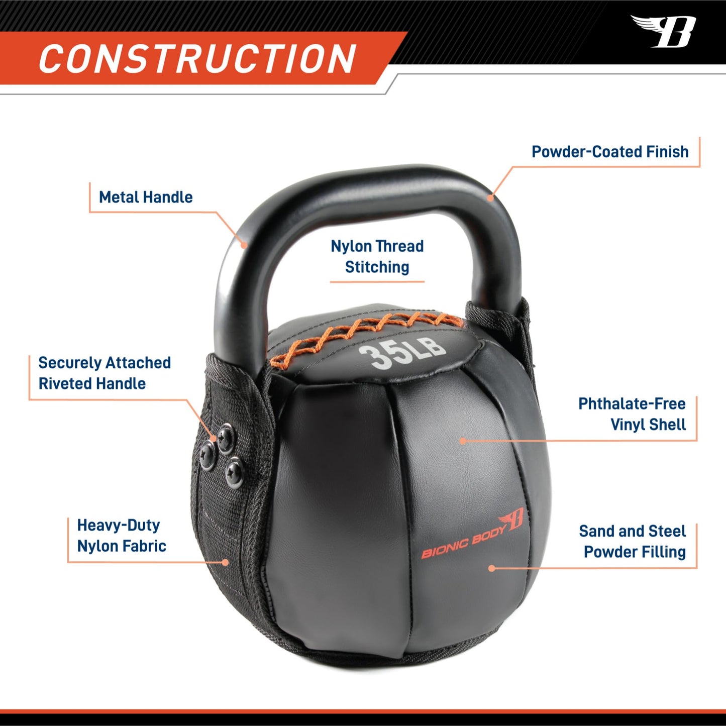 BIONIC BODY by Marcy Soft Kettlebell with Handle for Weightlifting, Conditioning, Strength and core Training