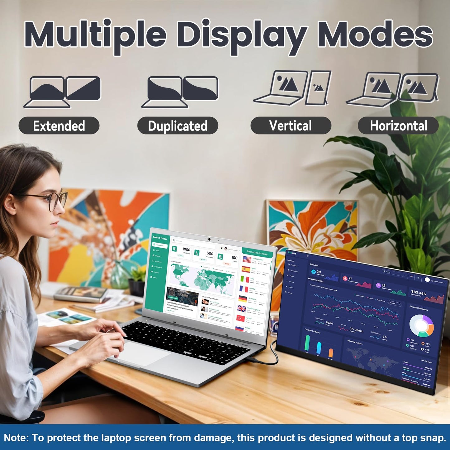 KEFEYA Laptop Screen Extender, 14.2" Portable Triple Monitor for Laptop with Full HD IPS Display, Monitor Extender Compatible with Mac, Windows, Chrome, Fits 13-17 Inch Laptops