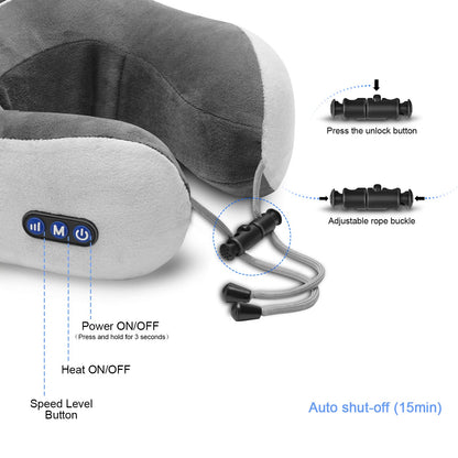 Travel Neck Pillow/Electric Neck Massager with Heating, Memory Foam Pillow for Neck Pain Relief, Neck Support Pillow for Airplane, Car, Office, Gift (Grey)