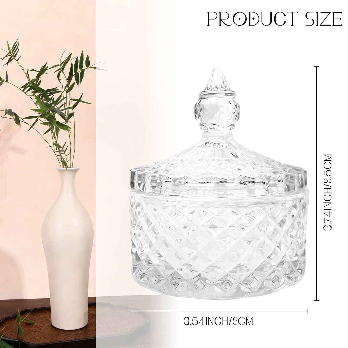 Glass Jewelry Box, Crystal Candy Dish with Lid, Ring Box, Small Trinket Dish, Jewelry Organizer Dish with Lid, Decorative Jewelry Bowls for Home Decor, Christmas Birthday Gifts for Women (Diamond)