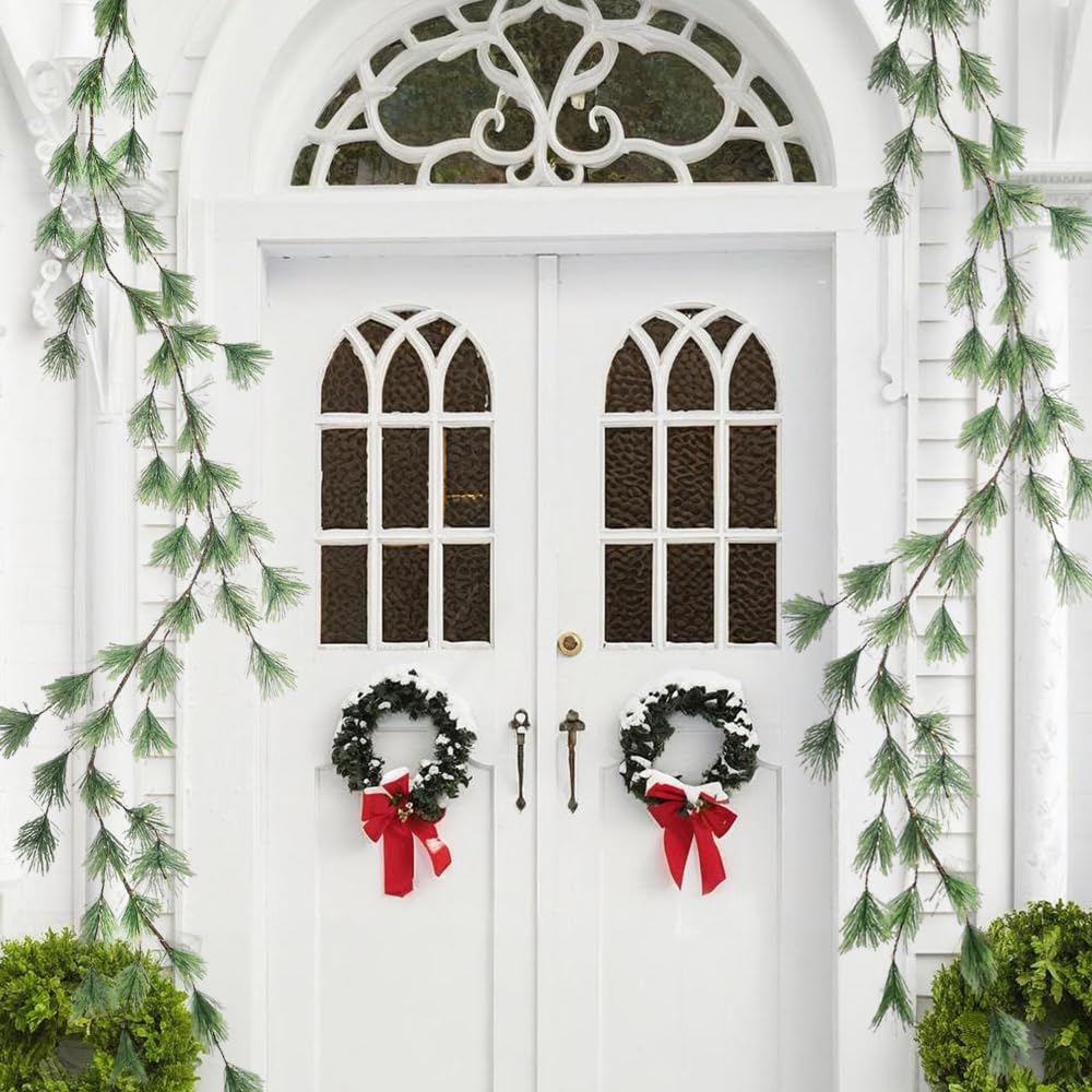 2025 New 6.56FT Christmas Pine Garland Lights 96 Warm White LED Lights 8 Flash Modes Battery Operated with Timer Lighted Smoky Pine Garland for Mantle Fireplace Indoor Home Christmas Decoration