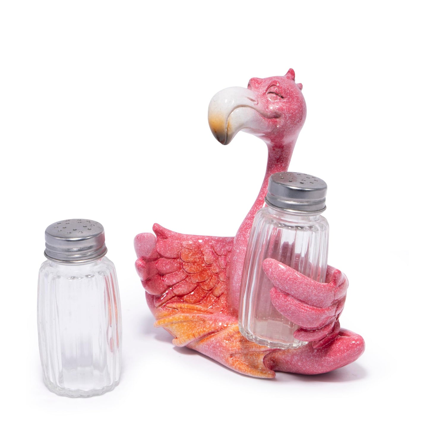 Hodao Flamingo Figurines Decorations with Salt and Pepper Shaker Flamingo Set with Holder Figurines for Summer Beach Bar and Tropical Kitchen Decor Table Decorations for Home Gifts