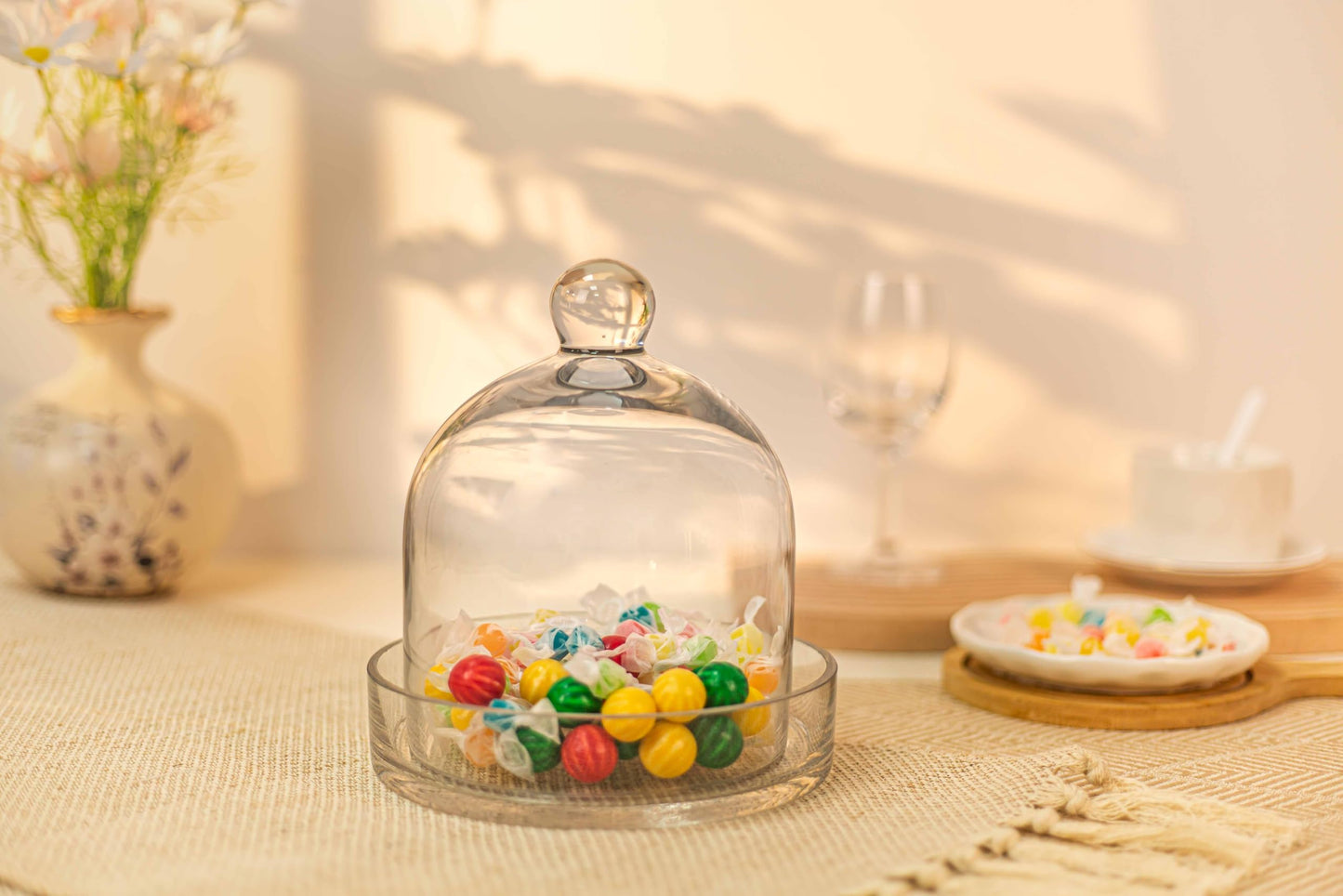 CYS EXCEL Glass Bell Dome Cloche with Glass Base (H:8" W:7") | Multiple Size Choices Terrarium Jar Plant Cover | Cake Dessert Display