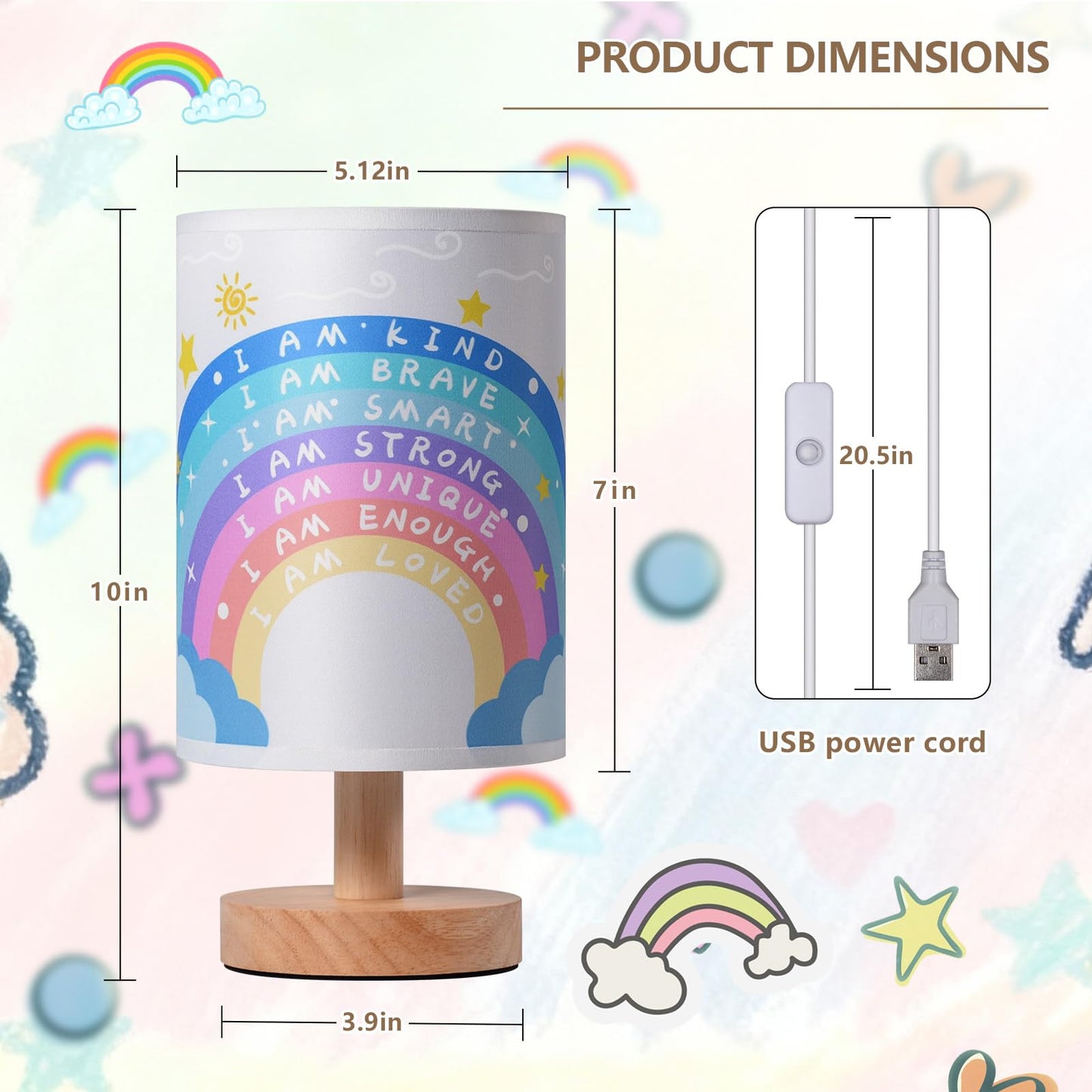 Bold Bison Rainbow Christmas Desk Lamp, 3 Light Modes, USB Powered, for Bedroom, Calming Corner Decor, Cozy Center, Book Center and Supplies, 10 Inch Height