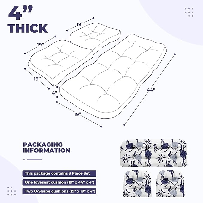 DANGHOOGY Wicker Chair Cushions, Waterproof Outdoor Loveseat Cushions