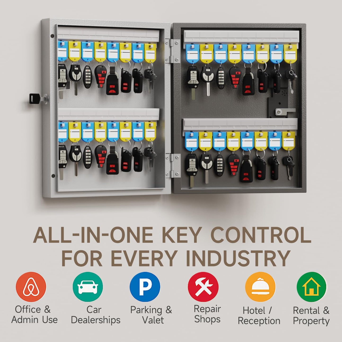 WeHere 32-Key Smart Key Lock Box Wall Mount – Commercial Key Cabinet with App, Bluetooth & WiFi Unlock (Sold Separately), Access Log Tracking, Key Management System for Rental, Office, Property