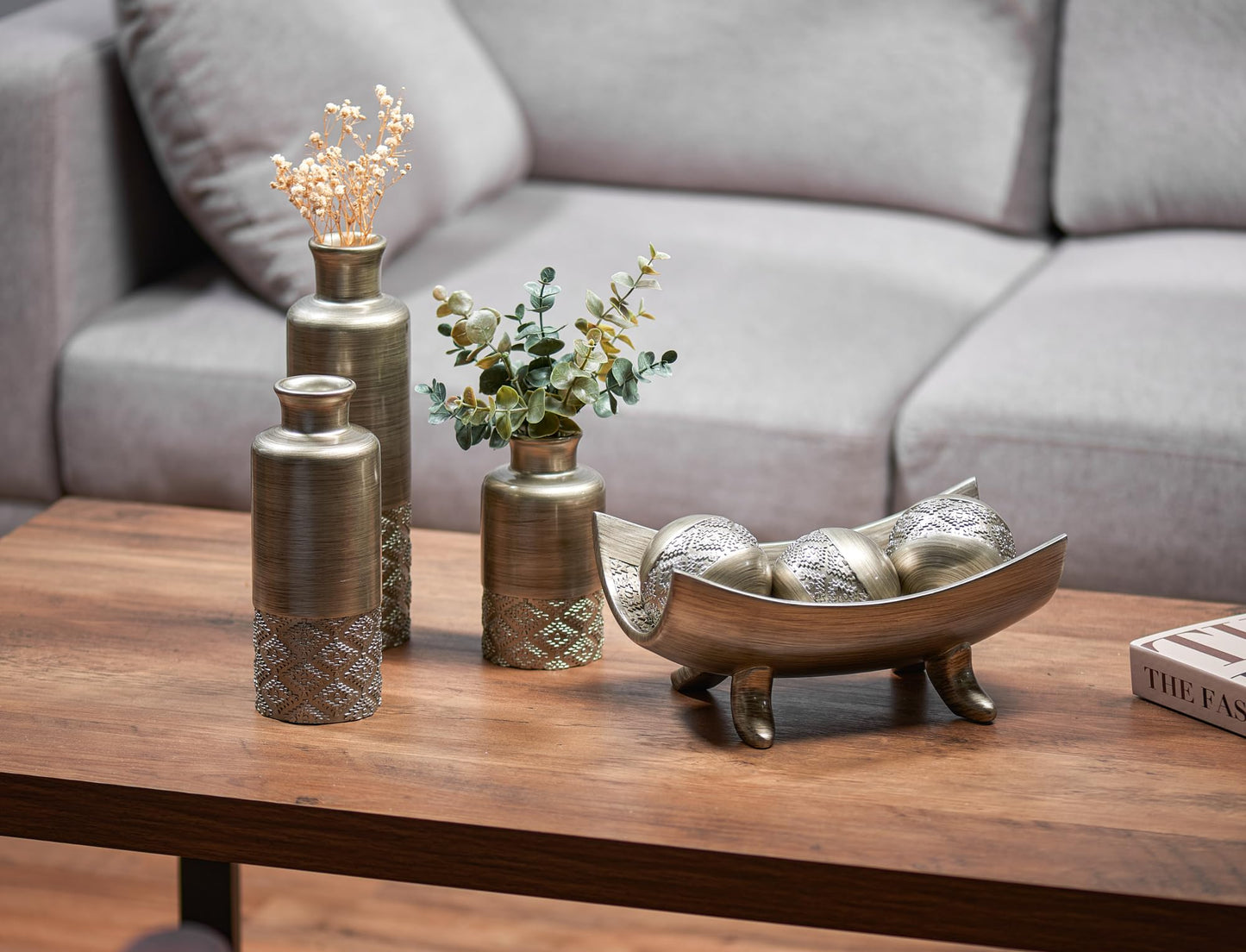 Creative Scents Dublin Silver Vases - Set of 3 Vases for Flowers, Decorative Vases, Farmhouse Decor, Premium Décor, Centerpiece Table Decorations for Your Kitchen, Bedroom, Office, Living Room