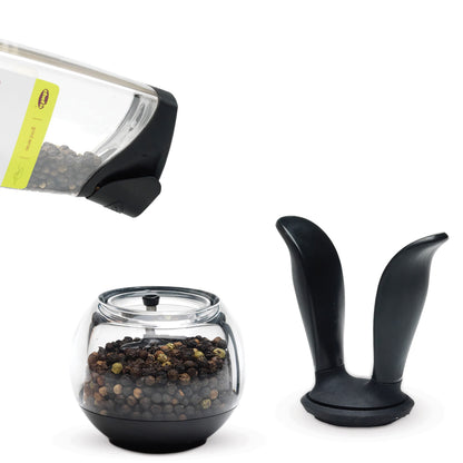 Chef'n PepperBall Pepper Grinder, One Handed Refillable Pepper Mill, Adjustable from Ultra-Fine to Coarse, 8 x 8 x 15 cm, Black