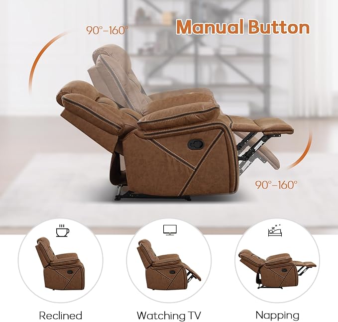 EBELLO Faux Leather Manual Recliner Chair, Modern Design Single Reclining Sofa