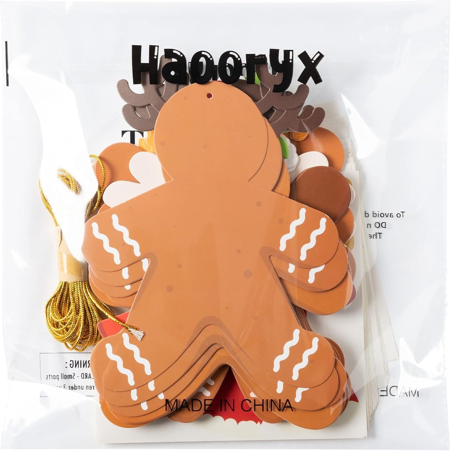 Haooryx 61PCS Xmas Gingerbread Craft for Kids Arts and Crafts DIY Ornaments Make Your Own Xmas Gingerbread Man Sticker Tree Home Decor