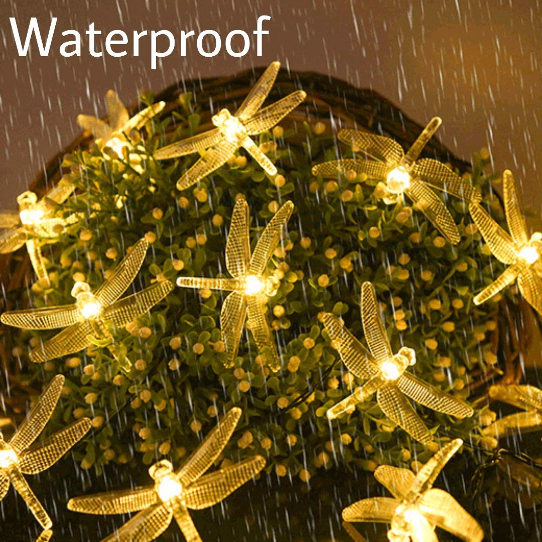Solar Dragonfly String Light 30LED 21ft Garden Stake Lights Waterproof Outdoor Twinkle Fairy Lights with 8 Lighting Modes for Trees, Patio, Fence Christmas Decor (Warm White)
