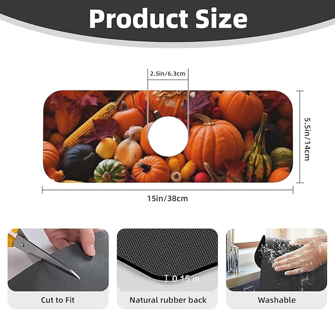 Kitchen Sink Splash Guard Faucet Mat Autumn Fall Pumpkin 15"x5.5", Diatom Mat