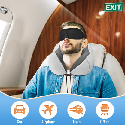 CloudBliss Travel Pillow Premium Memory Foam, Comfortable & Supportive Neck Pillow, Neck Pillows for Sleeping Travel, Airplane Pillow for Sleeping Airplane, Car, Office and Home（Black & Dark Grey）