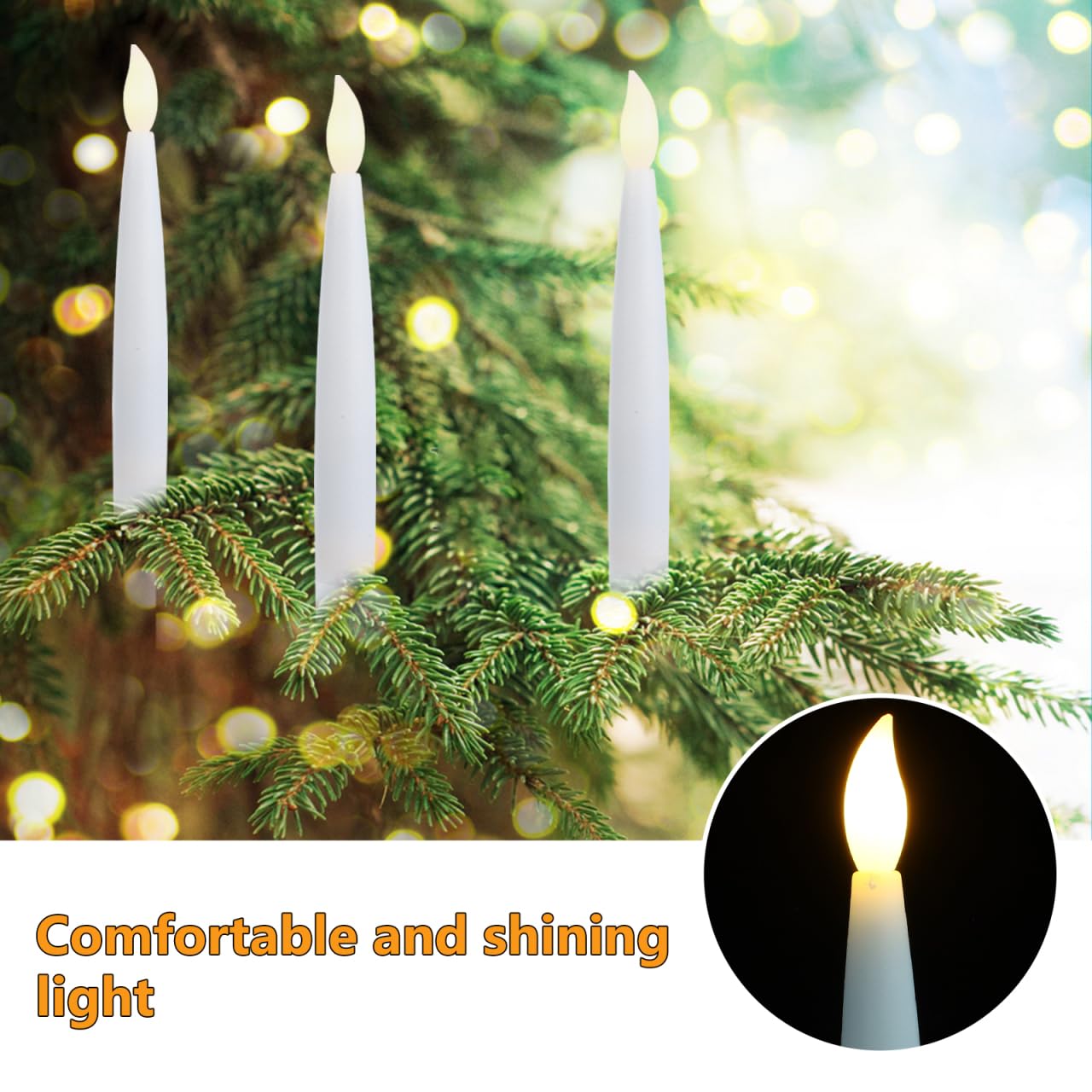 Angoily 12 Pcs Flameless Led Taper Candles Battery Operated Christmas Tree Lights Electric Fake Candles for Holiday Home Garden Wedding Parties Decor Includes Clips Fishing Line, Warm Led Lights