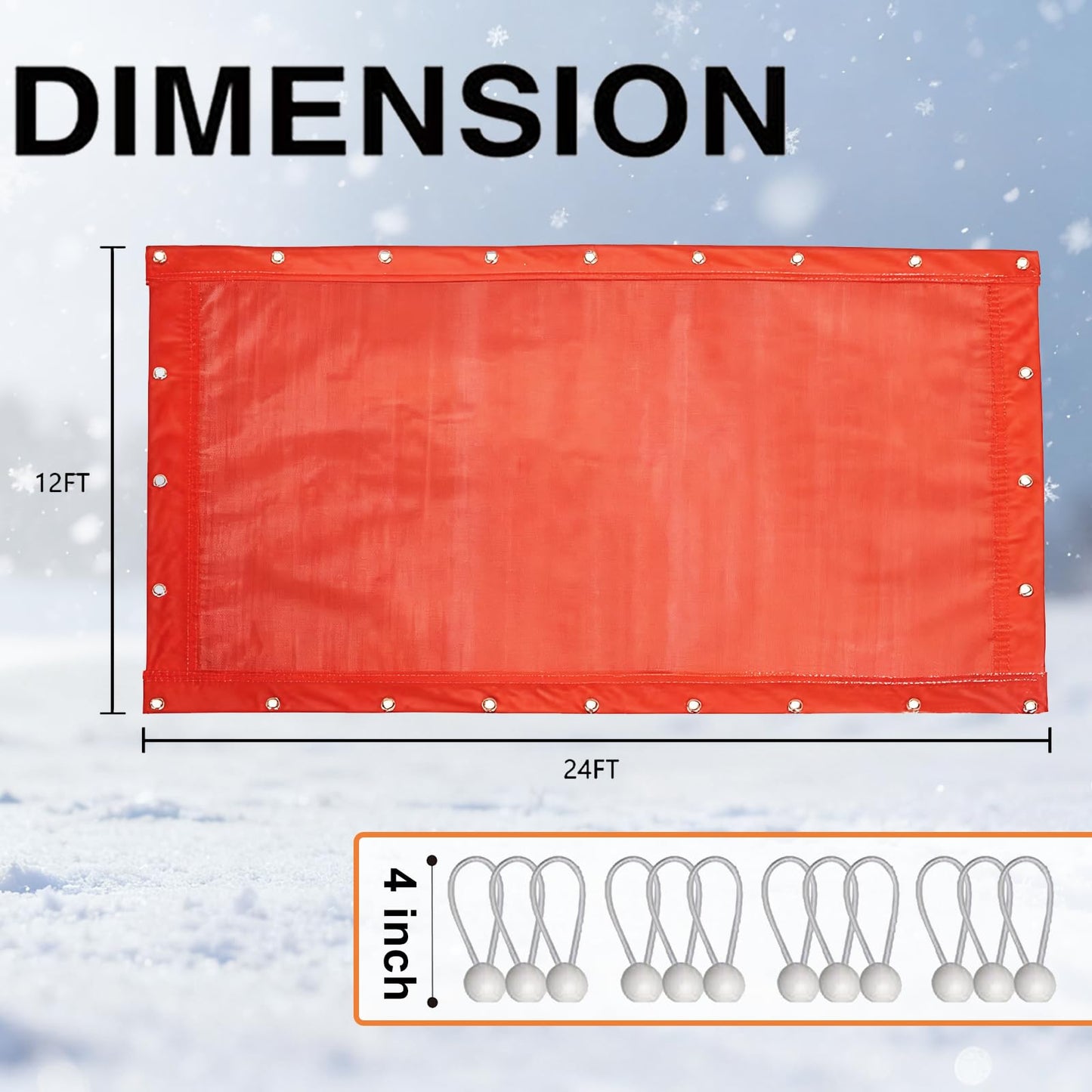 ONENESS Concrete Blanket, Construction Concrete Curing Blanket 3.6mm/0.15inch Thickness, Tarpaulin, Multipurpose Use Waterproof Tarps with Ball Bungee Cords,12' x 24'
