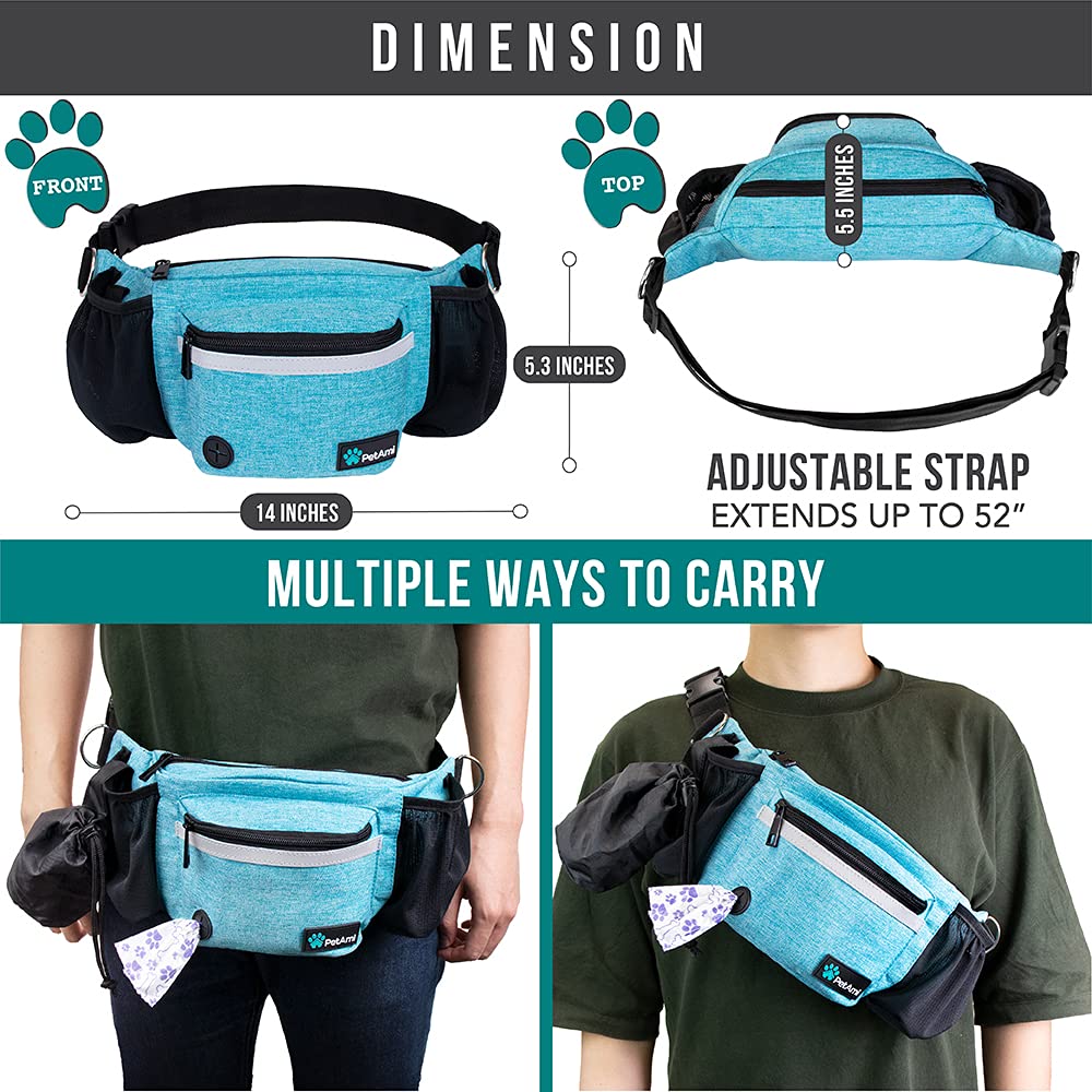 PetAmi Dog Fanny Pack, Treat Pouch for Dog Walking, Training, Built in Poop Bag Dispenser, Water Bottle Holder, Collapsible Bowl, Pet Treat Waist Belt for Hiking, Running, Kibbles (Camo Black)