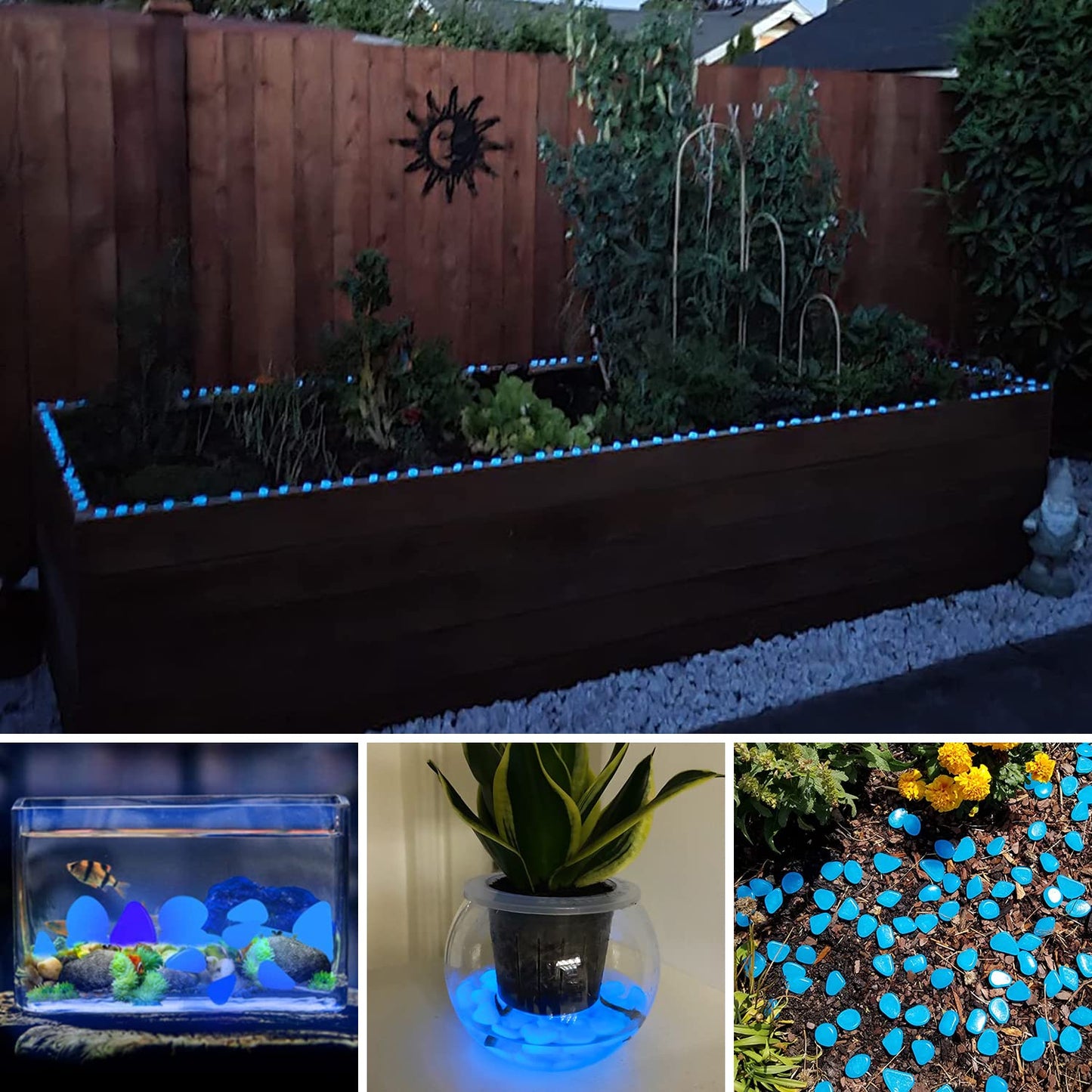 NAMTSO Glow in The Dark Rocks Outdoor, 500 pcs Blue Solar Rocks for Landscaping, Outdoor Decor Glow in The Dark Stones, Glowing Pebbles for Garden Backyard Patio Lawn Pond Fish Tank Aquarium Decor