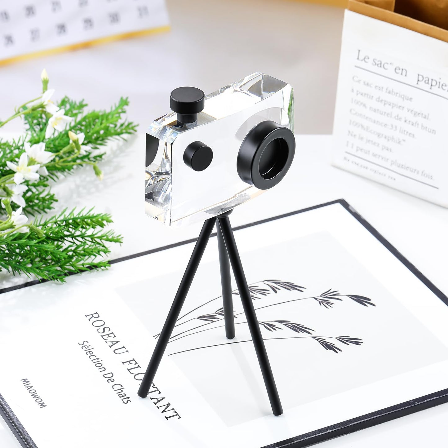 JOASURA Crystal Camera Model Statues- Small Black with Bracket 3.94x5.12inch 2.2LB,Camera Crafts Collectible Figurine Home Desktop Decoration
