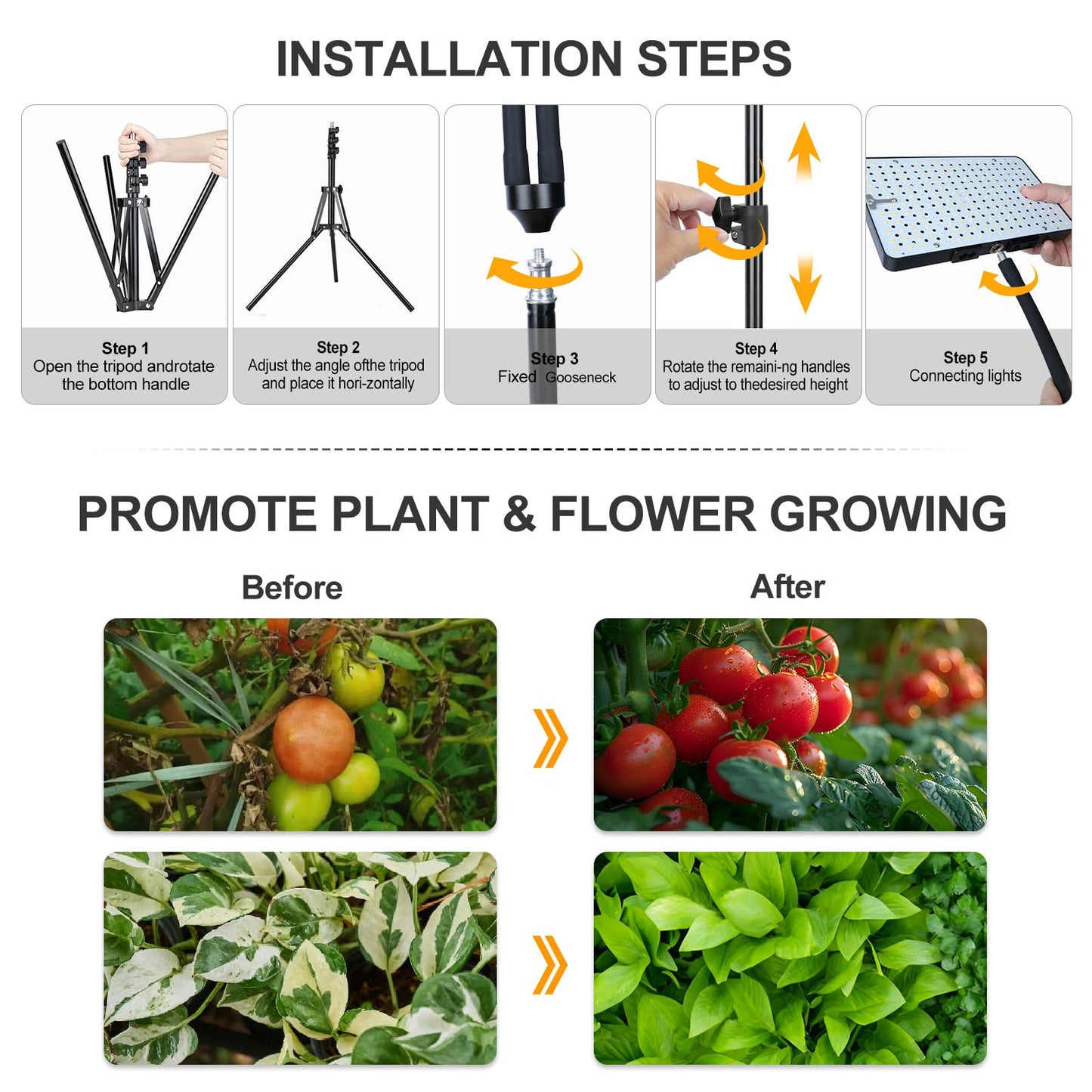 Orchbloom Grow Lights for Indoor Plants 100W, Natural Sunlight Full Spectrum Plant Growing Lamps for Houseplants & Bonsai Tree, 4/8/12/16/20 Hr Timer Plant Light Auto On/Off Everyday