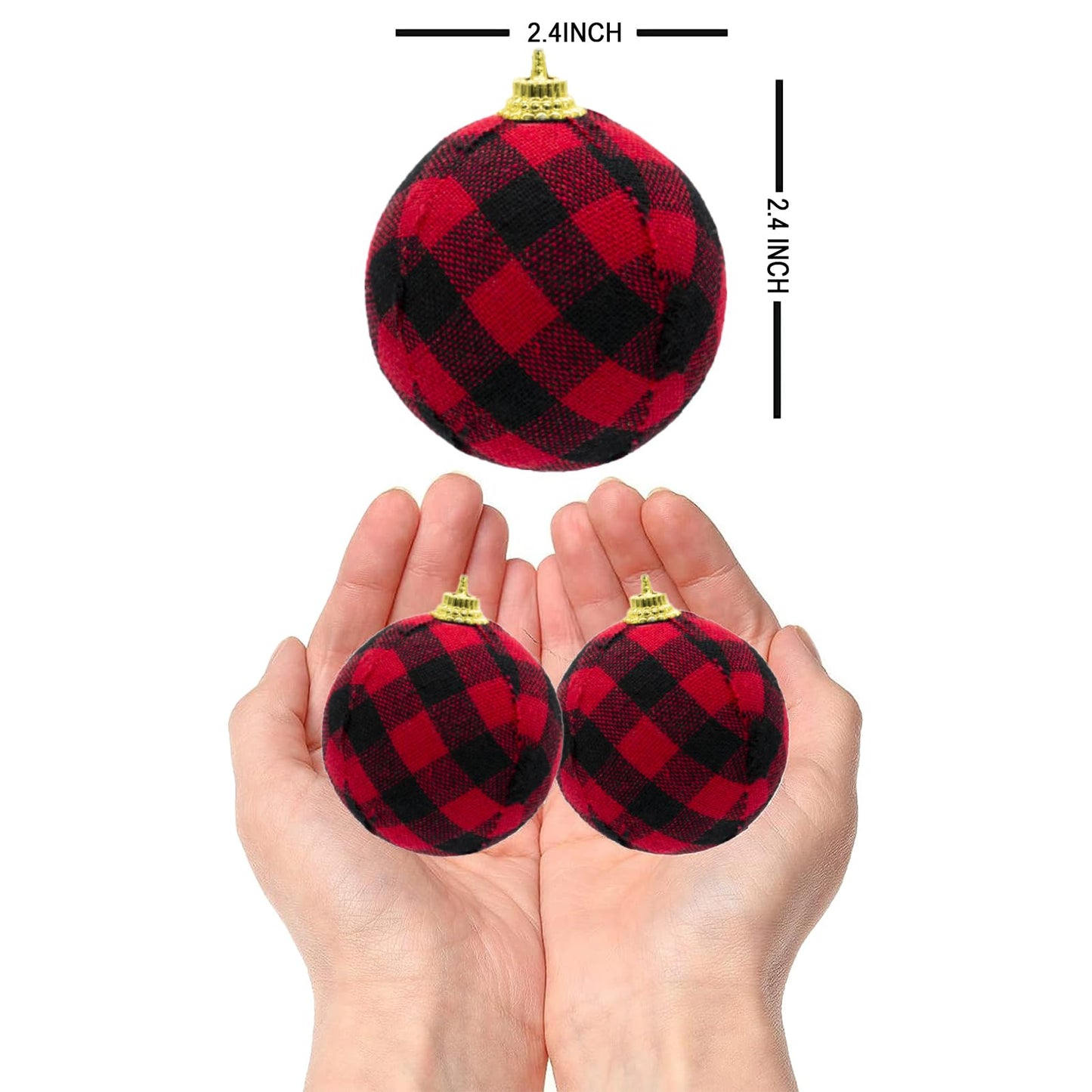 12pcs Christmas Ball Buffalo Plaid 2.4"/60mm Decorative Tree Hanging Ornaments for Party Holiday Decoration
