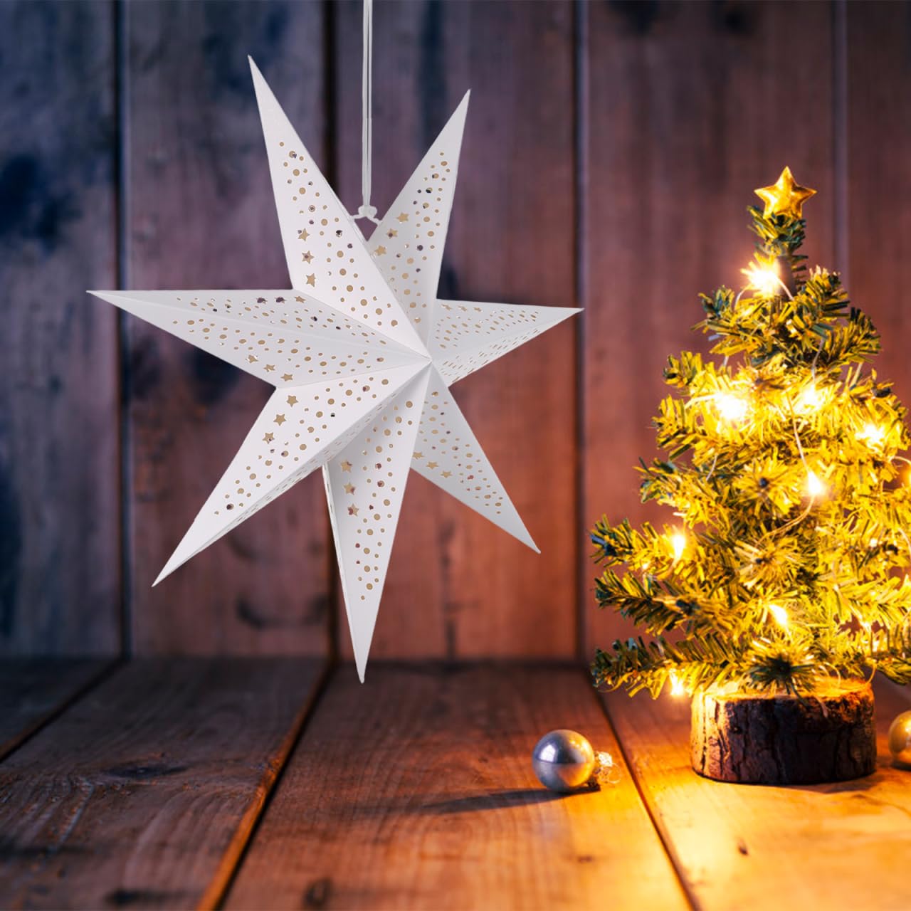 VICASKY 3-Pack Paper Star Lantern Lampshades White Seven-Pointed Star Design Easy Install Christmas Hanging Pendant Decor