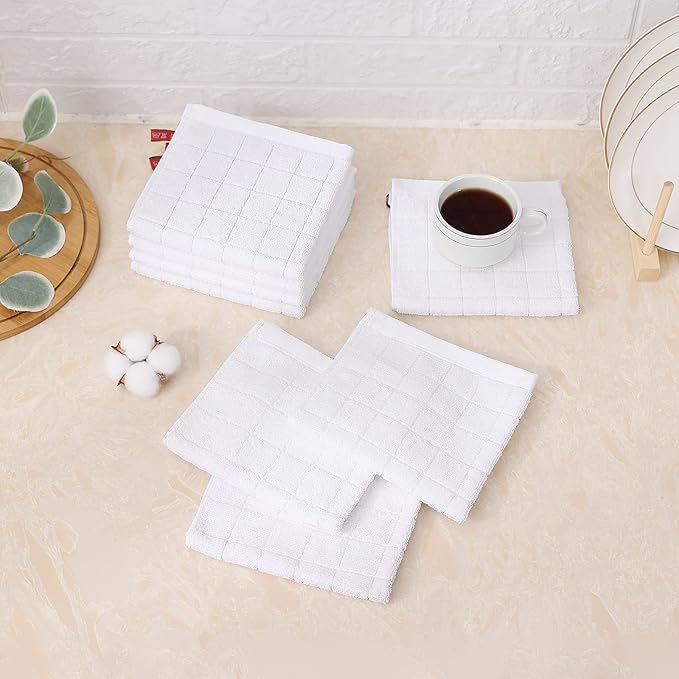 Mordimy 100% Cotton Terry Cloth Dish Cloths, Soft and Absorbent Checkered Dish