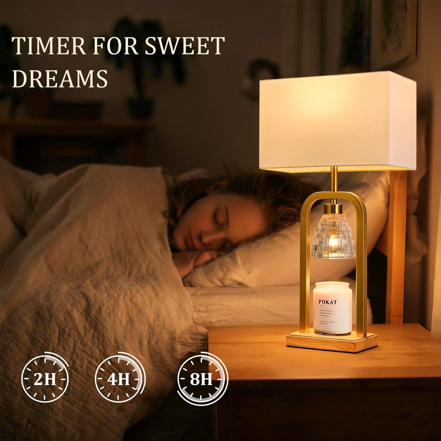 PoKat Electric Candle Warmer Lamps Gold, Lamp Candle Warmers with Timer Dimmer, Wax Light Warming Table Lamps Set of 2 for Jar Candles, Modern Bedside Lamp for Home Decor Living Room, Bulb Included