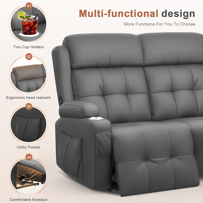 RV Loveseat Recliner Sofa, Massage Wall Hugger Recliners Couch