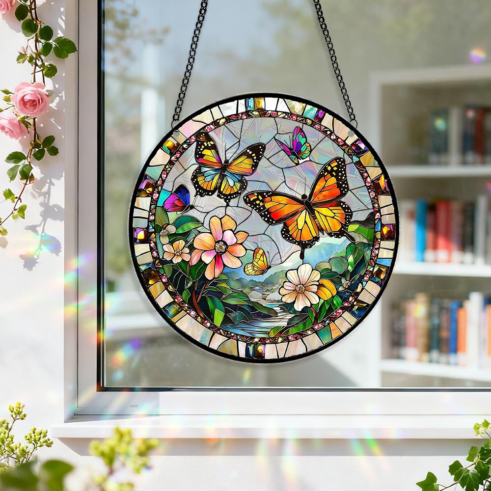 8 Inch Sun Catchers Indoor Window, Acrylic Rainbow Suncatcher Window Hanging Decoration for Living Room Bedroom Summer Home Balcony Ornaments Decoration (207 Butterfly)
