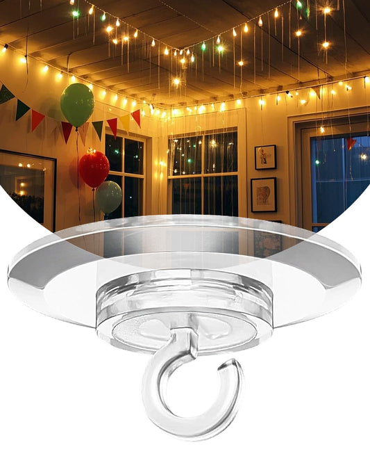(ApeBest) 50 Pack Adhesive Ceiling Hooks for Hanging：Clear No Drill Adhesive Strips Sticky Hooks for Bedroom Classroom Kitchen Party Halloween Christmas Ceiling Hanger Decorative