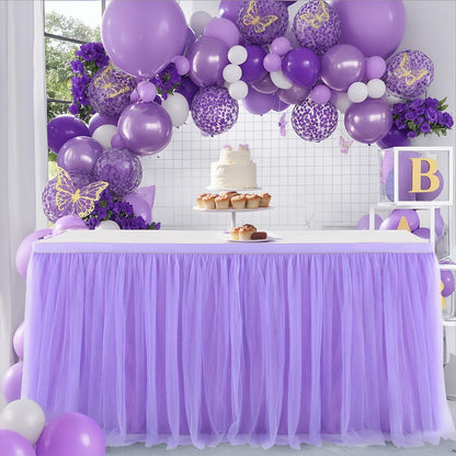 Tulle Table Skirt Tableware Table Cloth for Rectangle Tables or Round Tables Tutu Table Skirting for Party,Wedding,Birthday Party&Home Decoration (L6(ft) H 30in, Purple)