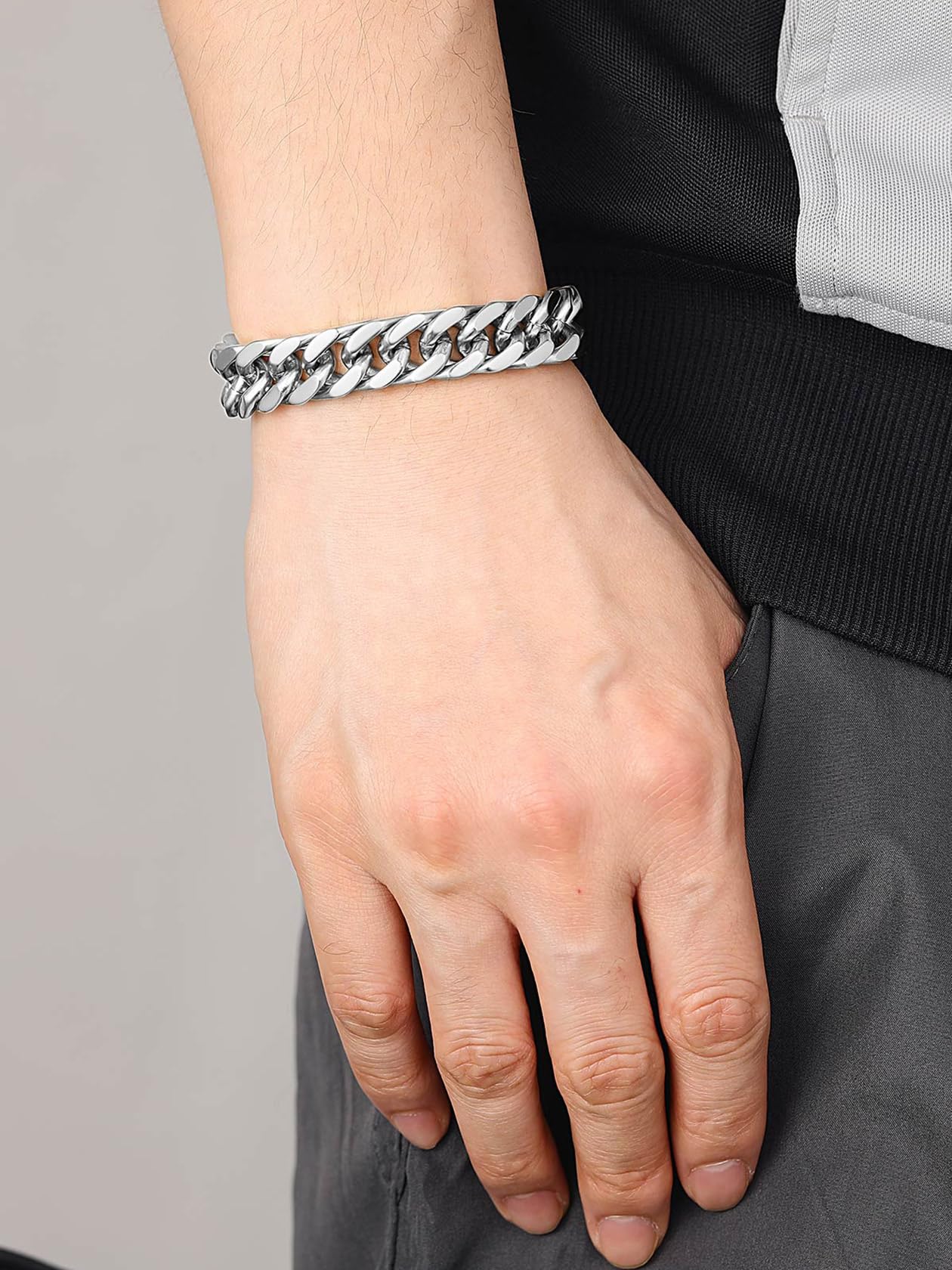 Stainless Steel Curb Chain Bracelet for Men 12mm 21cm Curb Bracelet Man Bangle Xmas Gift