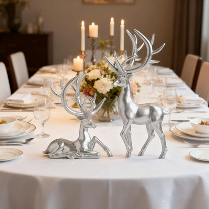 Zensounding 2PCS Christmas Reindeer Resin Sculptures Deer Ornaments Reindeer Statues Light Luxury Casual Shape Suitable for Indoor or Outdoor Country Style Christmas Home Decoration (Silver)