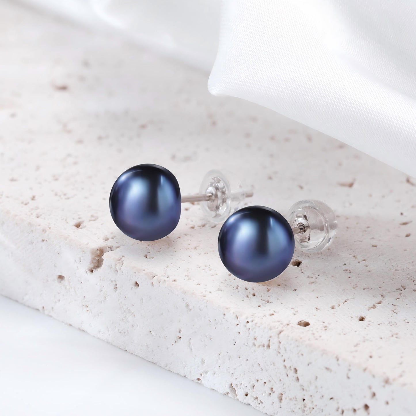 COYATE Pearl Earrings Sterling Silver Freshwater Black Pearl Stud Earrings for Women Hypoallergenic, Button Shape Real Pearls 6-6.5mm, Simple Elegant Jewelry Gift for Her,Mother,Bride,Friend