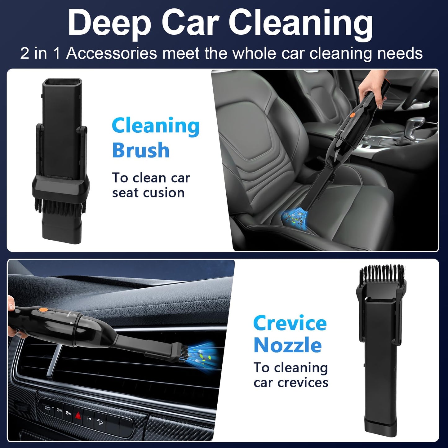 Libershine Handheld Vacuum Cordless Rechargeable, 9500PA Car Vacuum Cleaner Strong Suction, Car Vacuum Portable Cordless with 150ML Dust Cup, Stand for Car, Home, Office