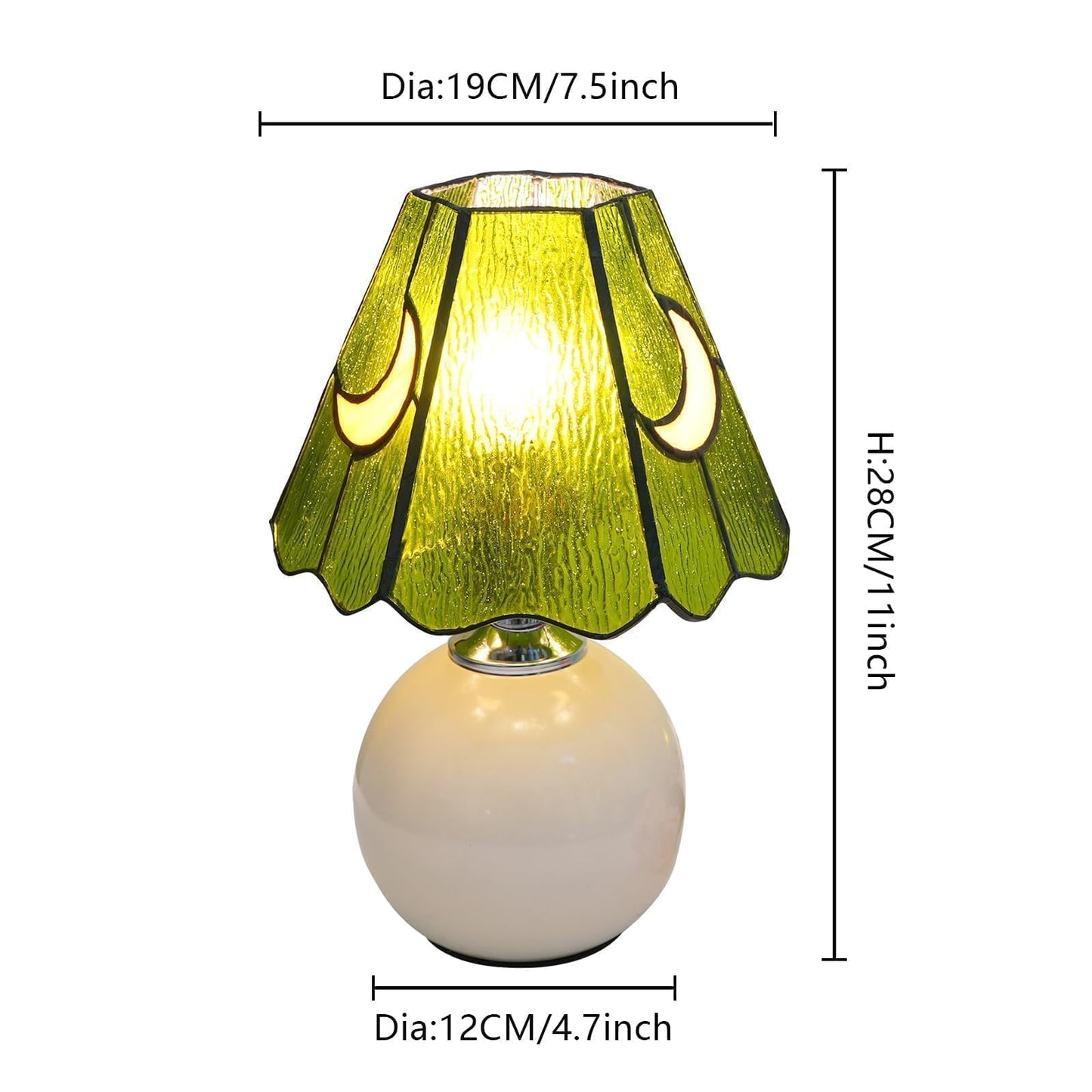 KIPHEPI Tiffany Style Bedside Table Lamp Stained Glass Moon Mushroom Lamp for Bedroom Small Nightstand Lamps for Home Decor Living Room Bedroom Study Nursery Dorm,Green