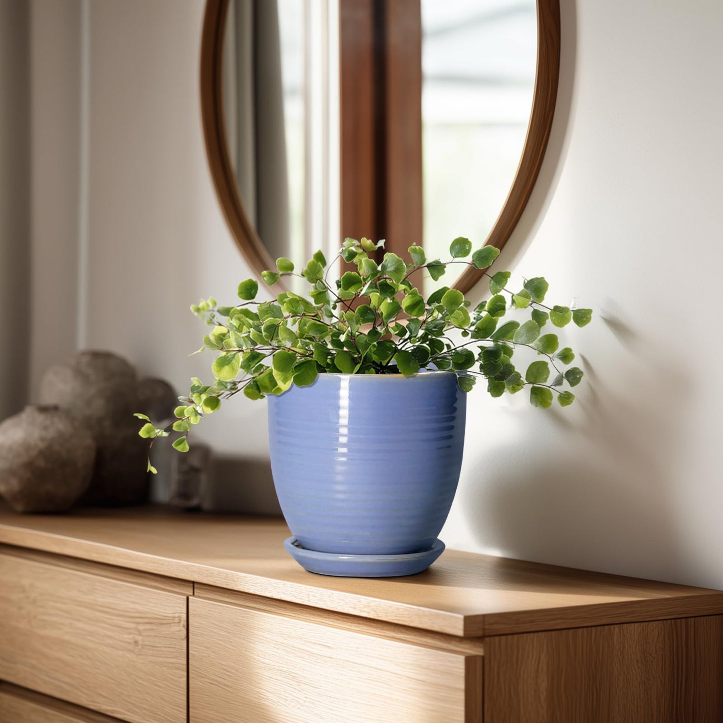 EPFamily 6 Inch Ceramic Pots for Plants - Ceramic Plant Pots with Drainage Hole and Saucer, Flower Pot for Indoor Plants, Round Modern Planter, Apartment Decor, Housewarming Gifts, Blue-Purple