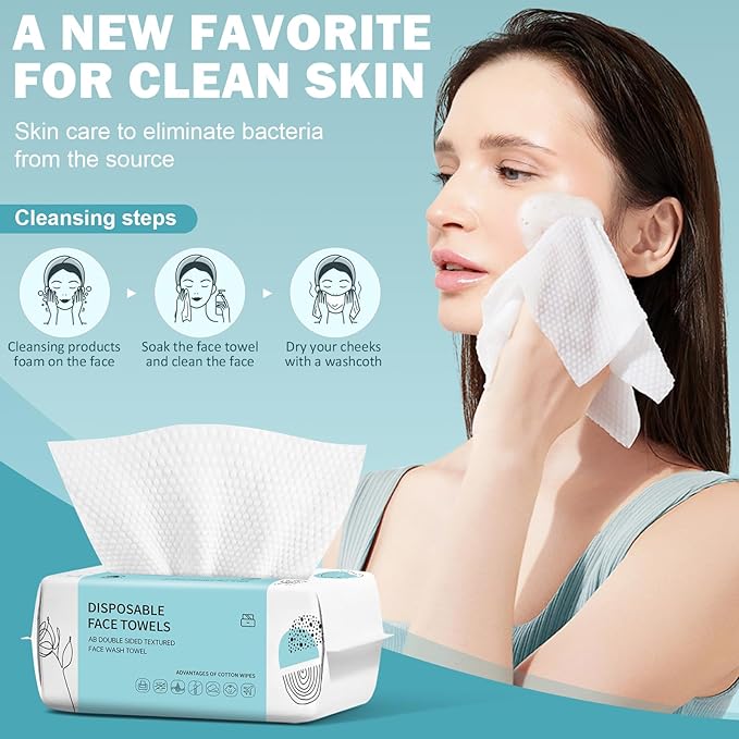 Disposable Face Towel 200 Count, Ultra Soft & Thick Washcloths, Biodegradable